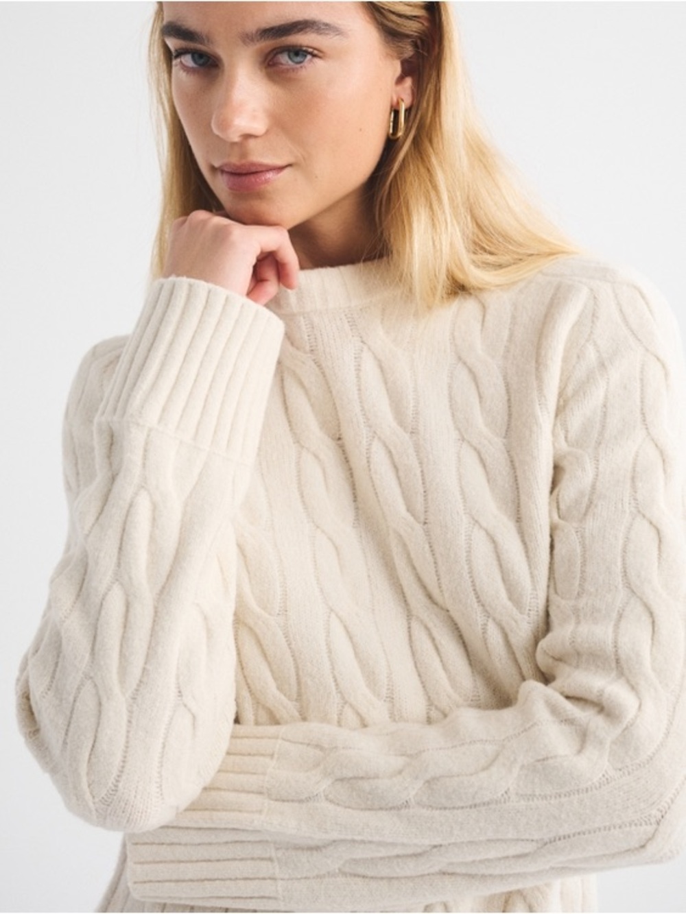 Abercrombie & Fitch Cream Cable-Knit Crewneck Sweater